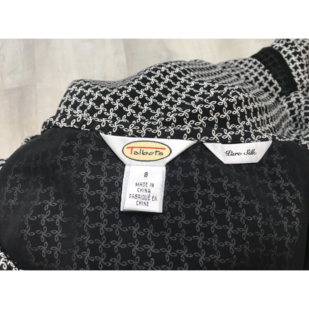 Talbots Womans Size 8 100% Pure Silk A-Line‎ Skirt Lined Side Zip Black, White - Picture 9 of 12
